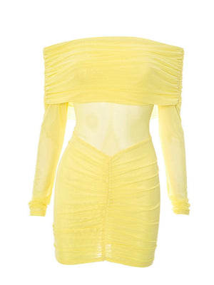 Women's Mesh Off Shoulder Long sleeve Mini&Short Dresses