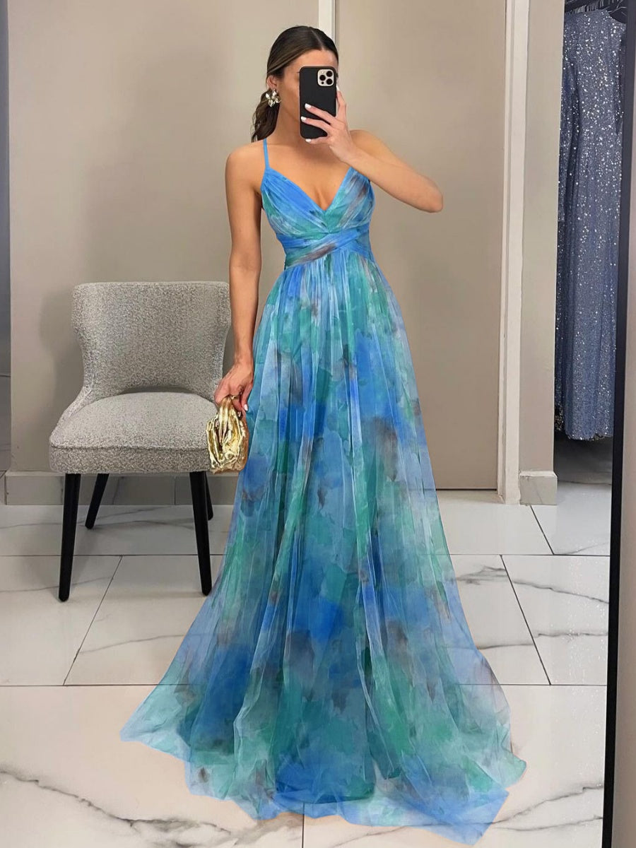 Mesh Floral Print Long Dress