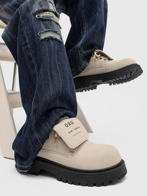 Chaussures de travail tendance à plateforme en daim marron avec inscription