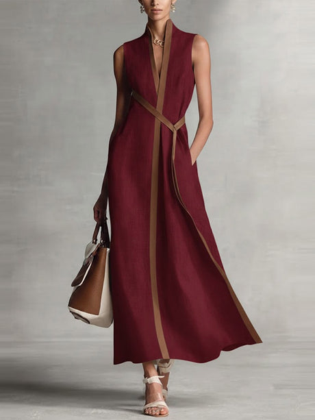 Color-blocked Sleeveless Long Dress