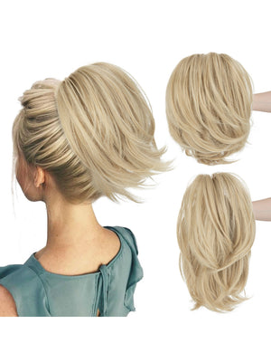 Short, Curled Ponytail Wig With Clip
