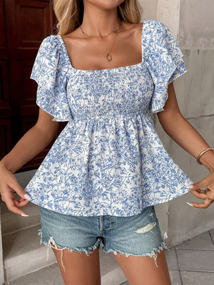 Fresh Floral Print Loose-fitting Breathable Chiffon Blouse