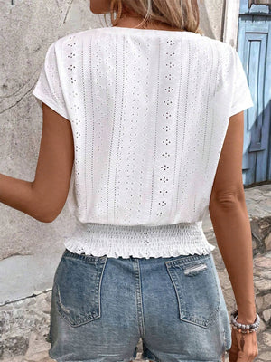 Minimalist Textured Solid Color Cutout T-shirt