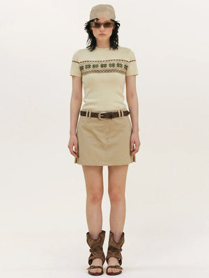Women's Color-blocked Jacquard Patchwork T-shirt