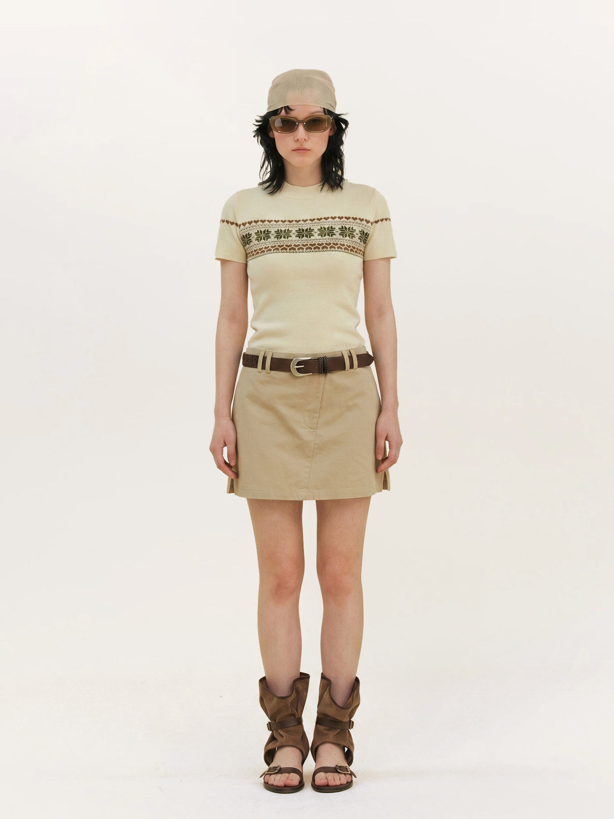 Women's Color-blocked Jacquard Patchwork T-shirt