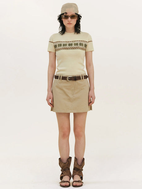 Women's Color-blocked Jacquard Patchwork T-shirt