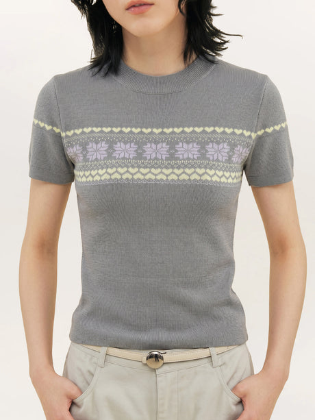 Women's Color-blocked Jacquard Patchwork T-shirt