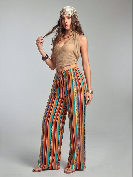 Color Lace Up Straight-fit Loose-fit Pants