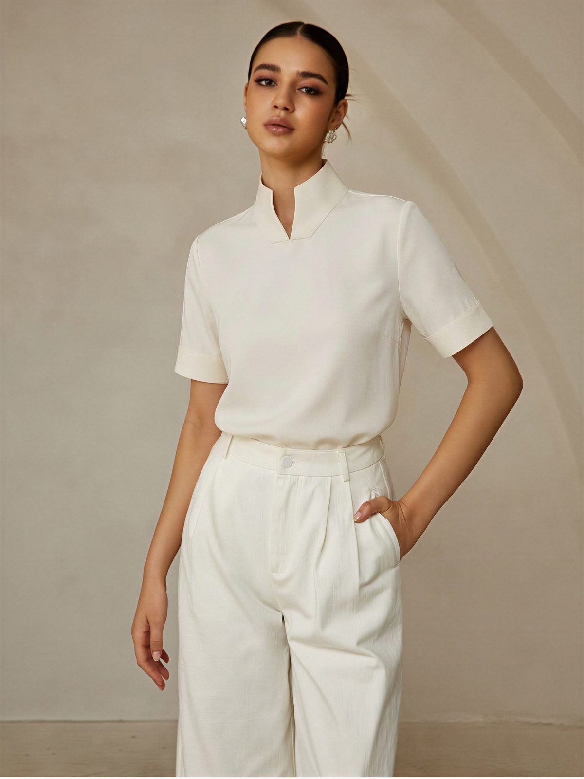 Stand Collar Short Sleeve Jacket Grace Shirts