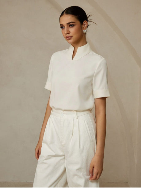 Stand Collar Short Sleeve Jacket Grace Shirts
