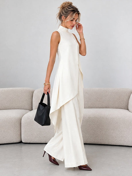 Commuting Temperament Sleeveless Top With Irregular Hem Straight-leg Trousers Set 2-piece Sets