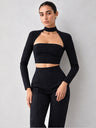 High-neck, Fitted, Faux Two-piece Set, Long-sleeved, Sexy, And Slimming Top