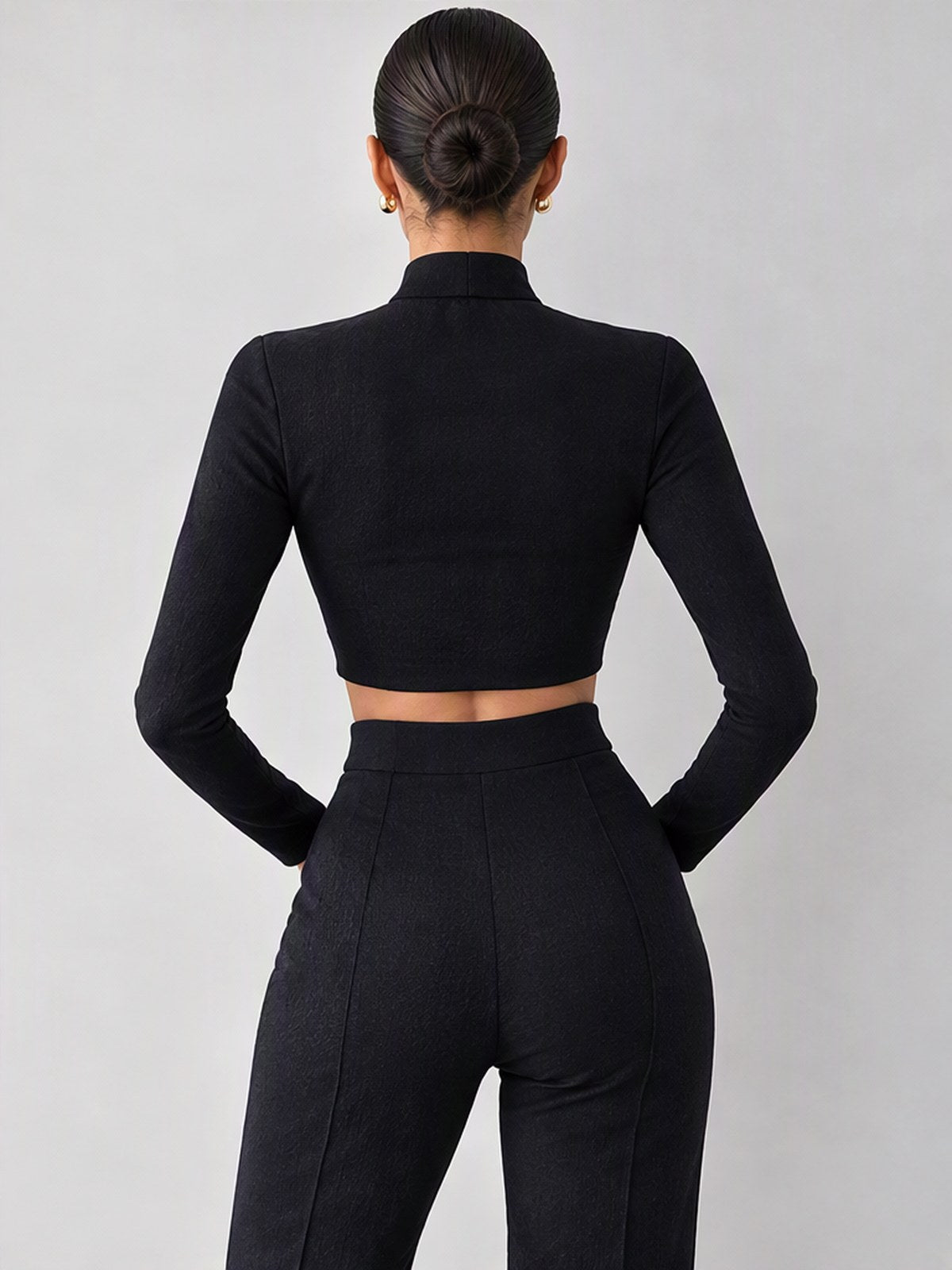 High-neck, Fitted, Faux Two-piece Set, Long-sleeved, Sexy, And Slimming Top