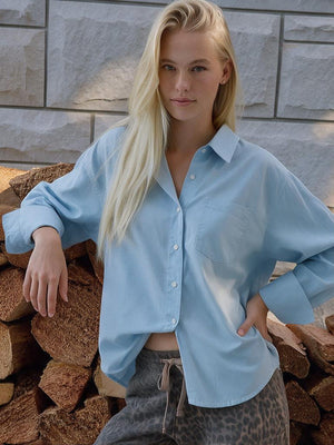 Asian Korean Style New Loose-fitting Summer Long-sleeved Pocket Shirt