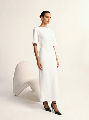 Grace One-shoulder Collar Mid-length Sleeves Slim-fit Midi Dresses