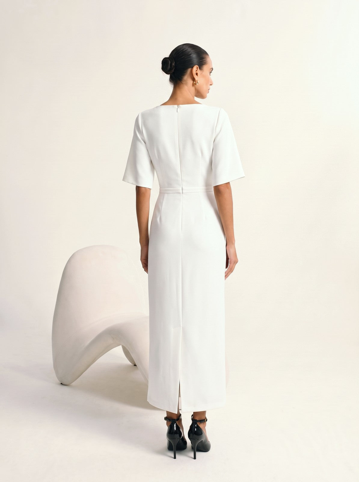 Grace One-shoulder Collar Mid-length Sleeves Slim-fit Midi Dresses