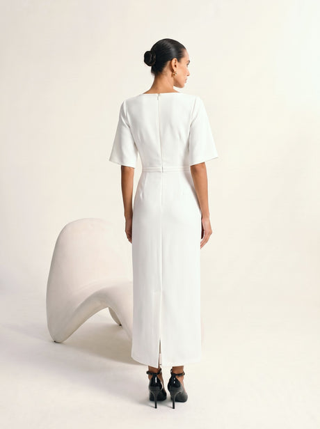 Grace One-shoulder Collar Mid-length Sleeves Slim-fit Midi Dresses