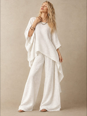 Blended Loose-fit Simplicity T-shirts Wide-leg Pants Set 2-piece Sets