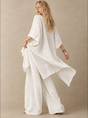 Blended Loose-fit Simplicity T-shirts Wide-leg Pants Set 2-piece Sets
