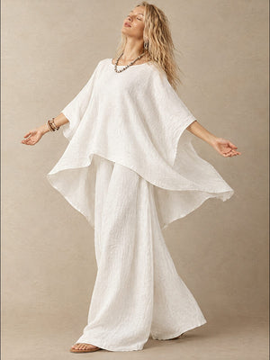 Blended Loose-fit Simplicity T-shirts Wide-leg Pants Set 2-piece Sets