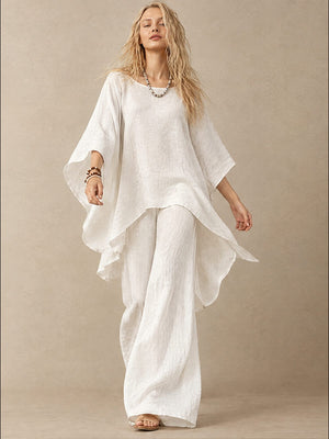 Blended Loose-fit Simplicity T-shirts Wide-leg Pants Set 2-piece Sets