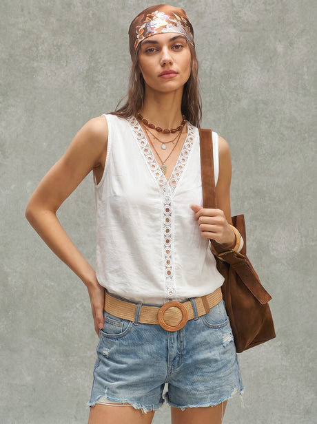 Lace Patchwork V-neck Tank Tops