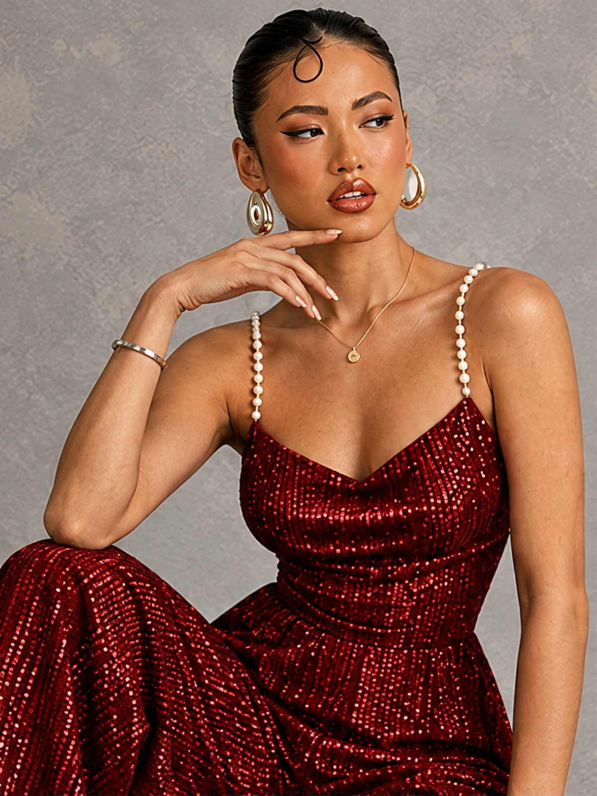 Wide-leg Pants Camisoles Waist Metallic Color Jumpsuits