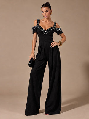 Polka Dot Print Off-shoulder Wide Leg Jumpsuits