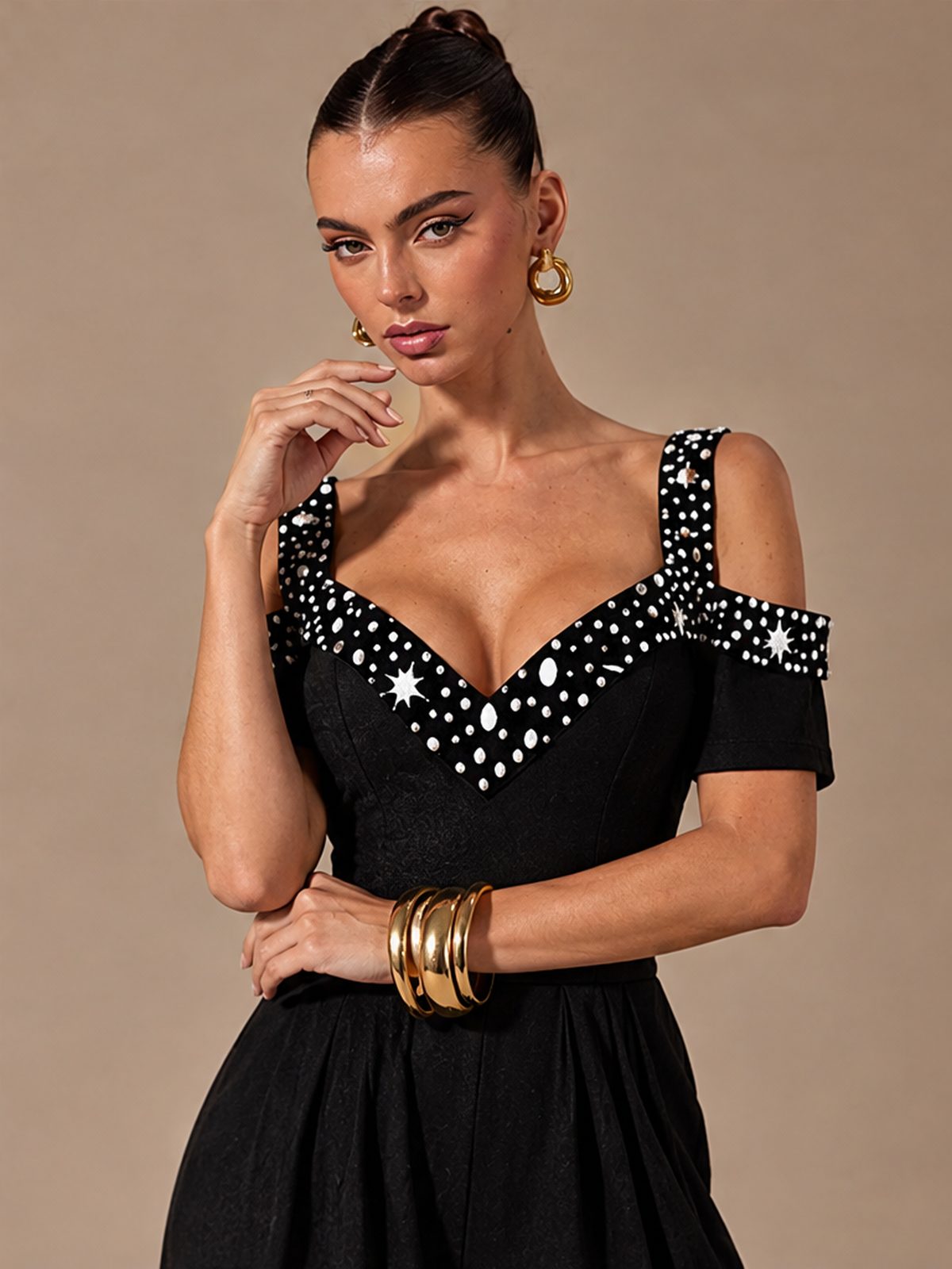 Polka Dot Print Off-shoulder Wide Leg Jumpsuits