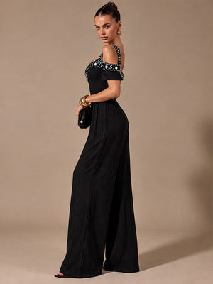 Polka Dot Print Off-shoulder Wide Leg Jumpsuits