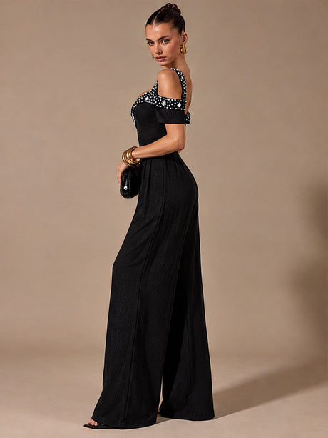 Polka Dot Print Off-shoulder Wide Leg Jumpsuits