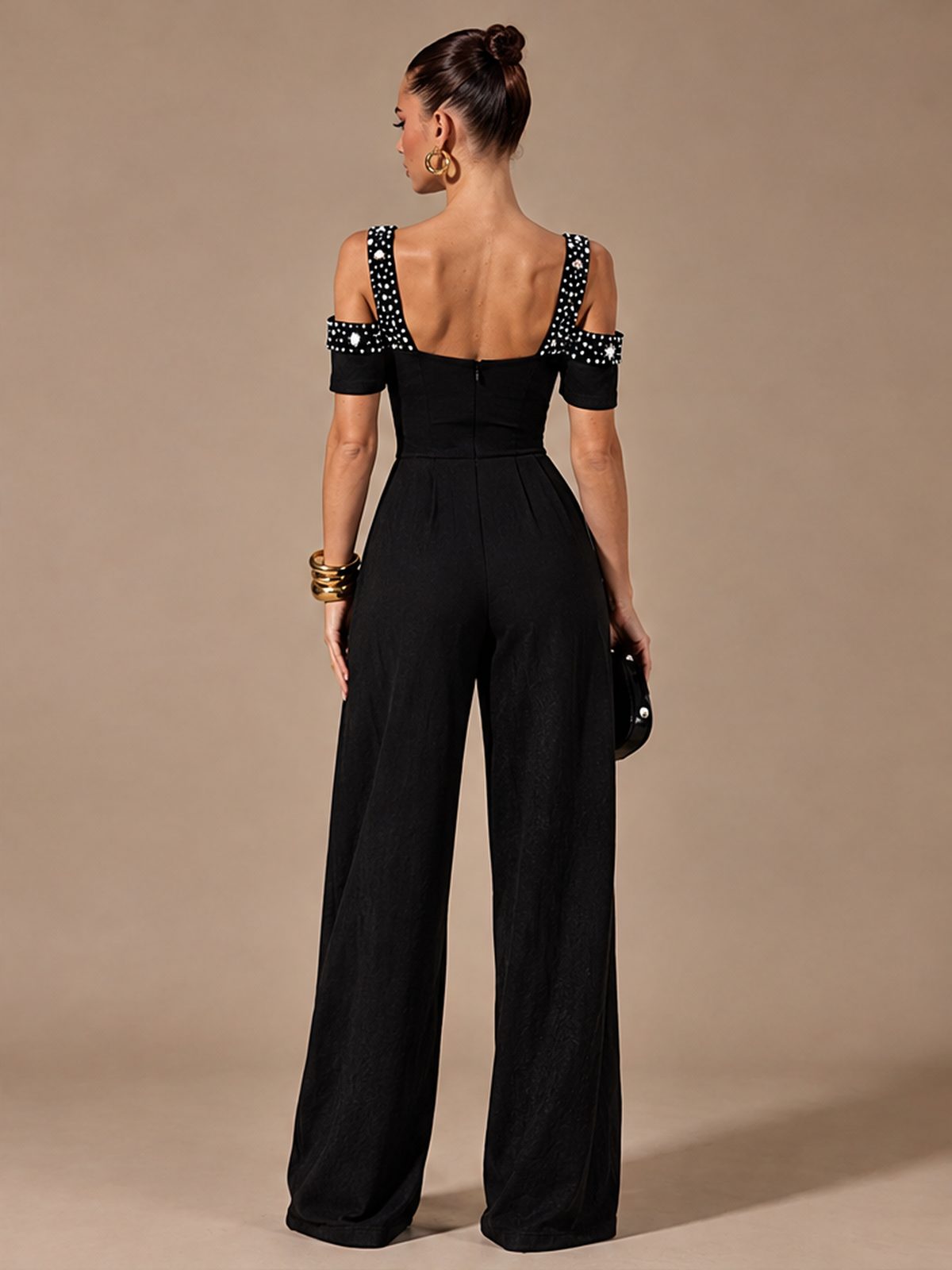 Polka Dot Print Off-shoulder Wide Leg Jumpsuits