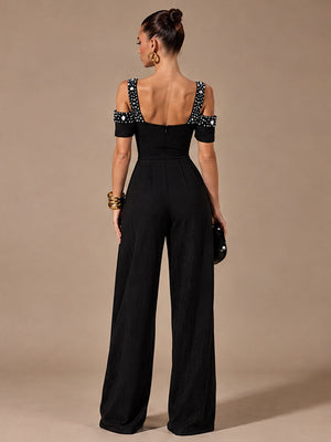 Polka Dot Print Off-shoulder Wide Leg Jumpsuits