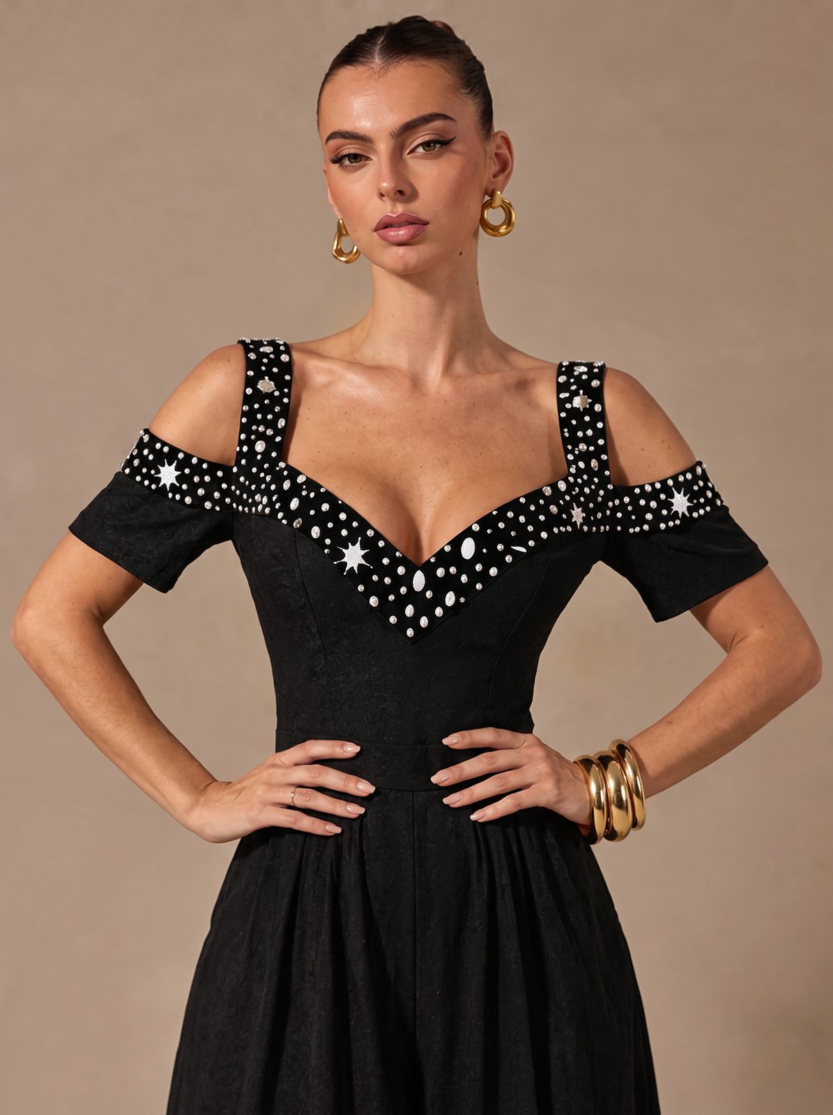 Polka Dot Print Off-shoulder Wide Leg Jumpsuits