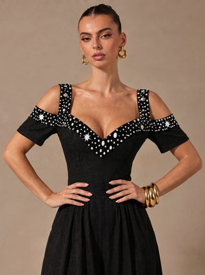 Polka Dot Print Off-shoulder Wide Leg Jumpsuits