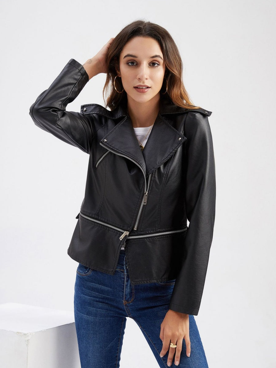 Removable Hem Zipper Leather Jacket