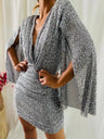 V-neck Bodycon Short Dress With Asymmetrical Hem And Sequins