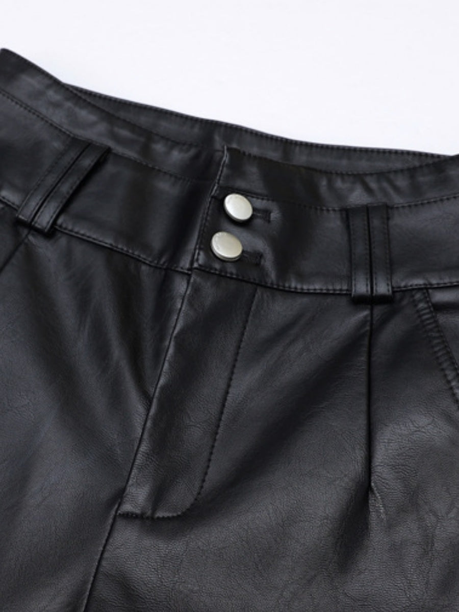 High Waist Slimming PU Leather Straight Pants