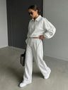 American Retro Color-blocked Striped Tracksuit For Women Two-piece Set: Collared Half-zip Sweatshirt And High-waisted Wide-leg Sweatpants