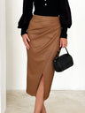 High Waist Zipper Pleats Hip Leather Skirts