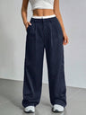 High Waist Color Matching Simplicity Drape Stripes Straight Wide Leg Pants