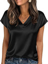 V-neck Satin Leisure Solid Color T-shirts