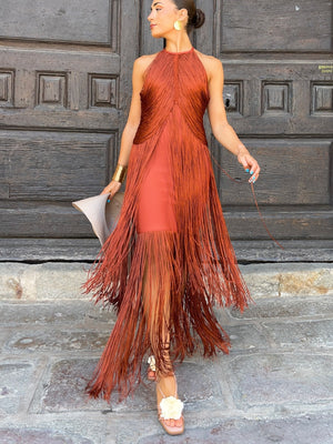 Halter Tassel Reunion Formal Dress Maxi Dresses