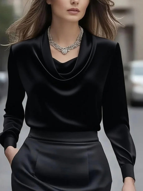 Solid Color, Simple, Long-sleeved Collar Blouse&Shirts