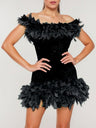 Sequined Backless Off Shoulder Feather Hip Mini&Short Dresses