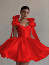 Glossy Fabric, Bow Design, Spaghetti Strap Mini Dress