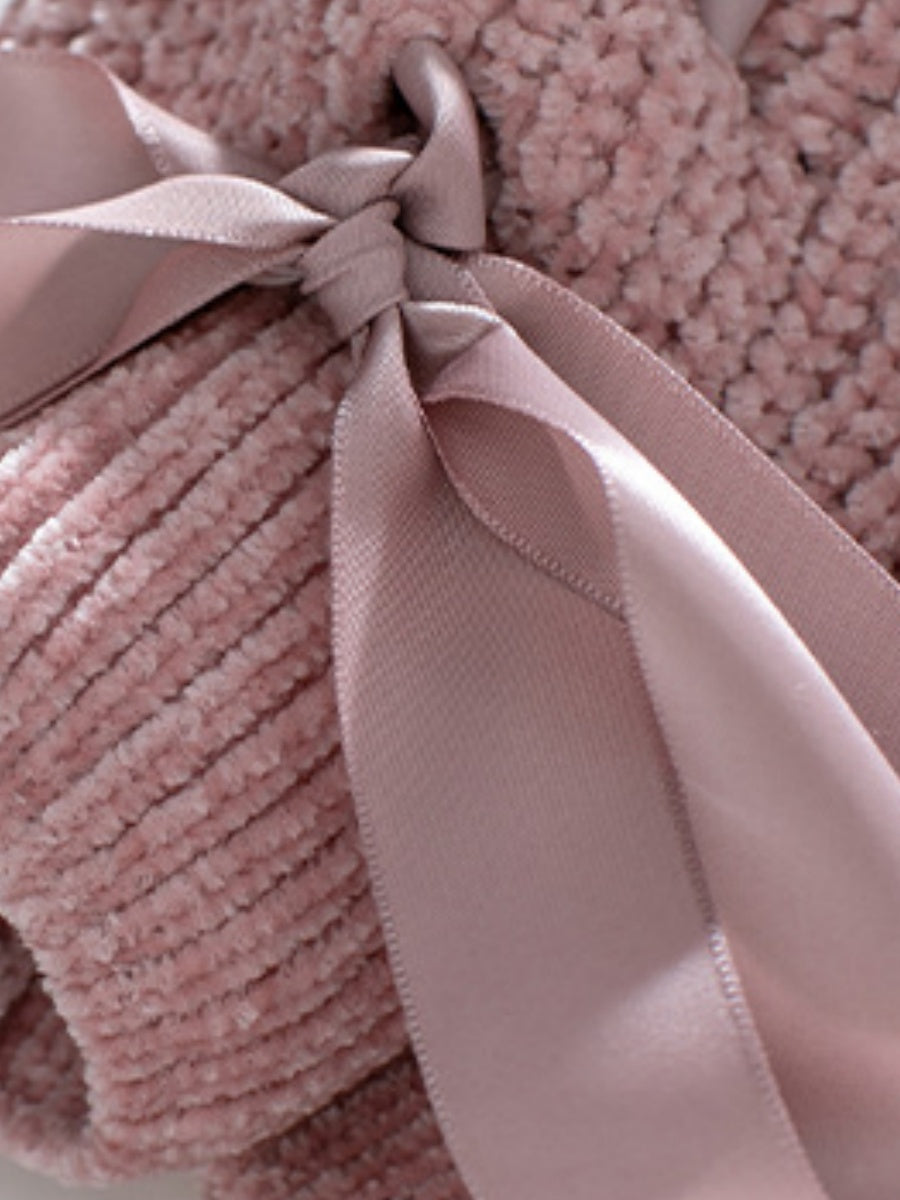 Lace Up Bow Long Sleeve Knitting Pullover Sweater