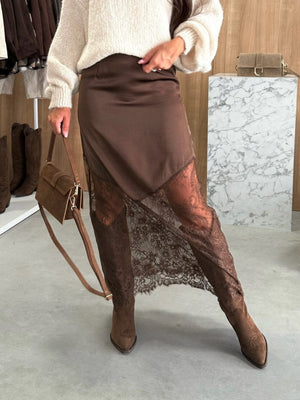 Lace Stitching Satin Solid Color Bodycon Top Skirts