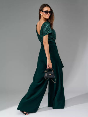 Sequins Short Sleeve Leisure Bodysuit