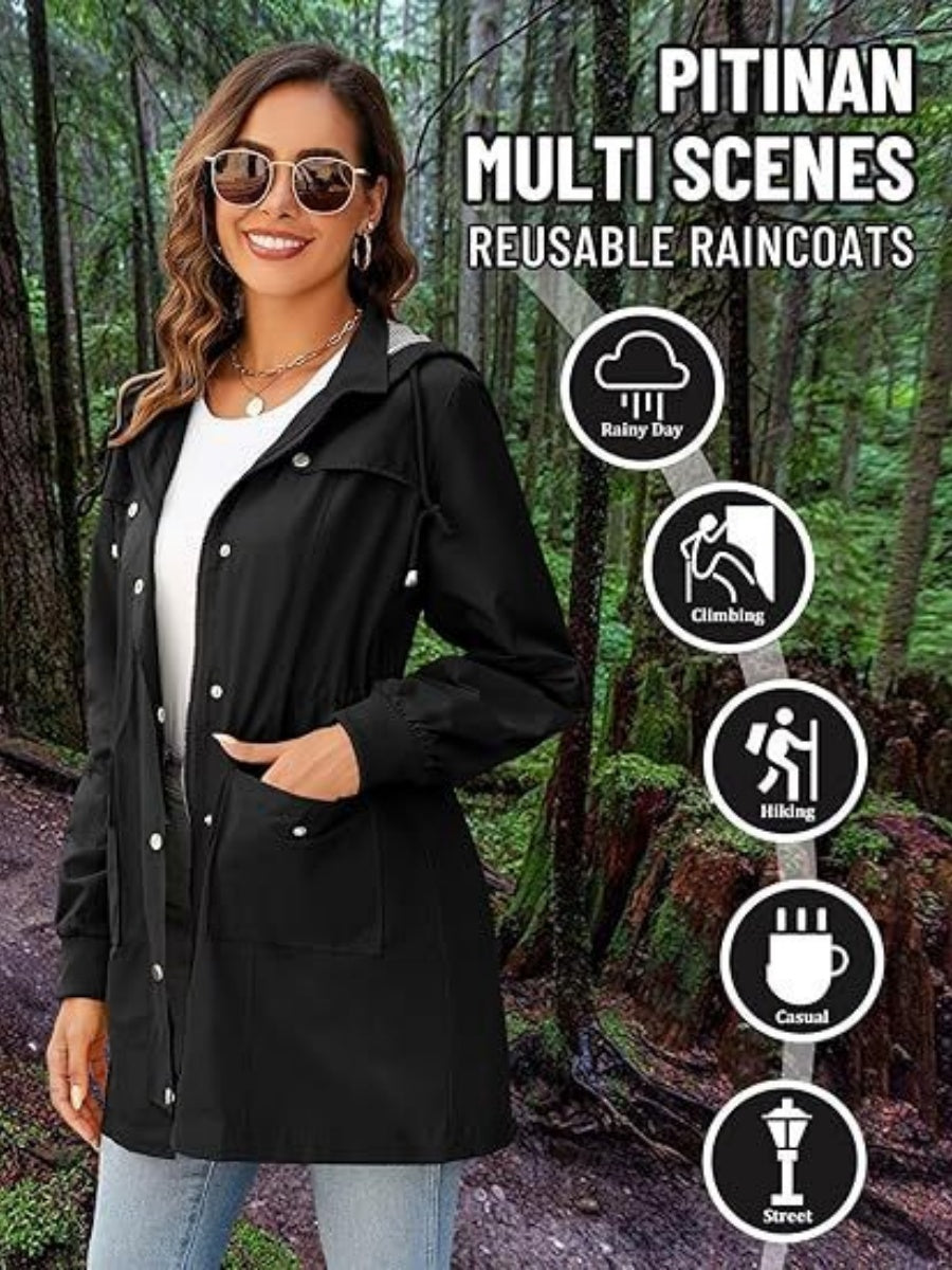 Mid-length Lightweight Raincoat Water Proof Mountain Climbing Outdoor Windproof Detachable Hood Trench Coats